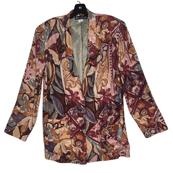 VTG Barrie Stephens 8 Women Abstract Floral Blazer Jacket Multicolor Rayon Lined - Picture 1 of 16